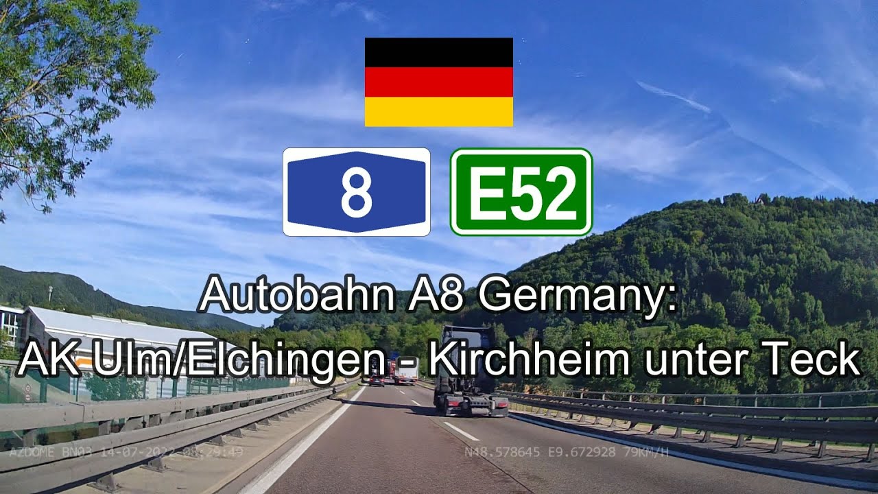 Germany Autobahn A8: AK Ulm/Elchingen - Albabstieg - Kirchheim unter Teck
