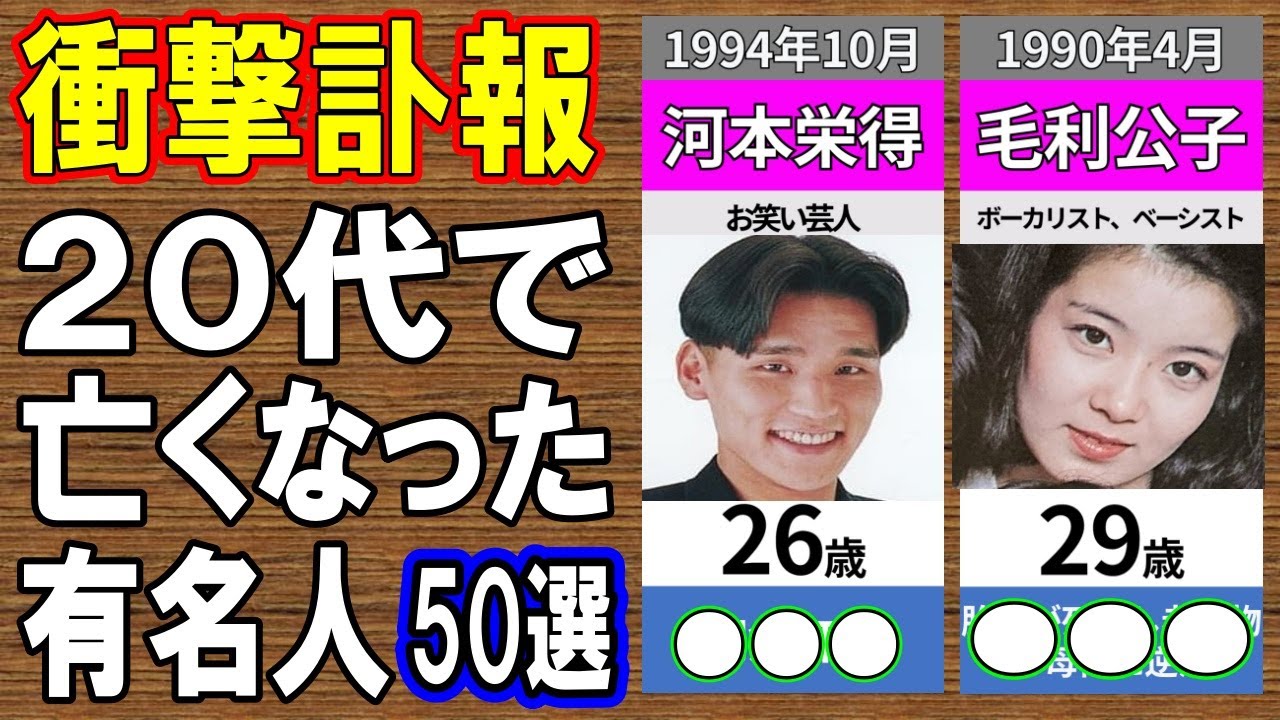 【衝撃訃報】20代で亡くなった伝説の有名人50選①！あまりに早すぎた別れに日本中が涙…知られざる最期の瞬間とは？（原因）