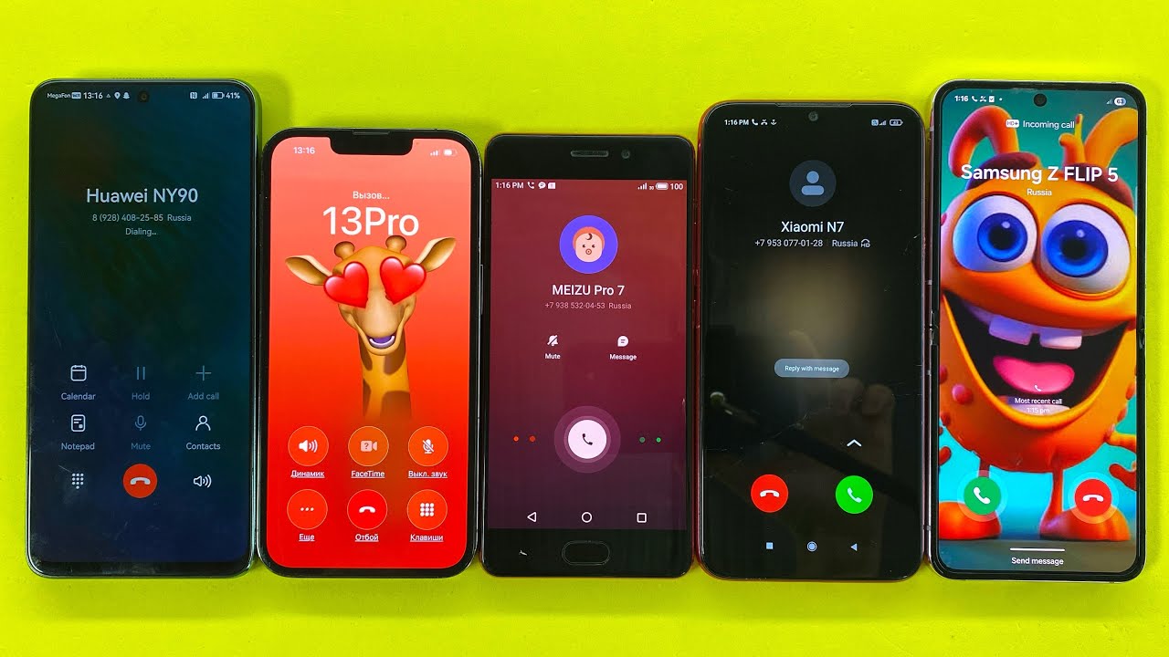 Incoming Call Samsung Z Flip5, Xiaomi Redmi N7, Meizu Pro 7 | Outgoing Call iPhone 13 Pro,Huawei Y90