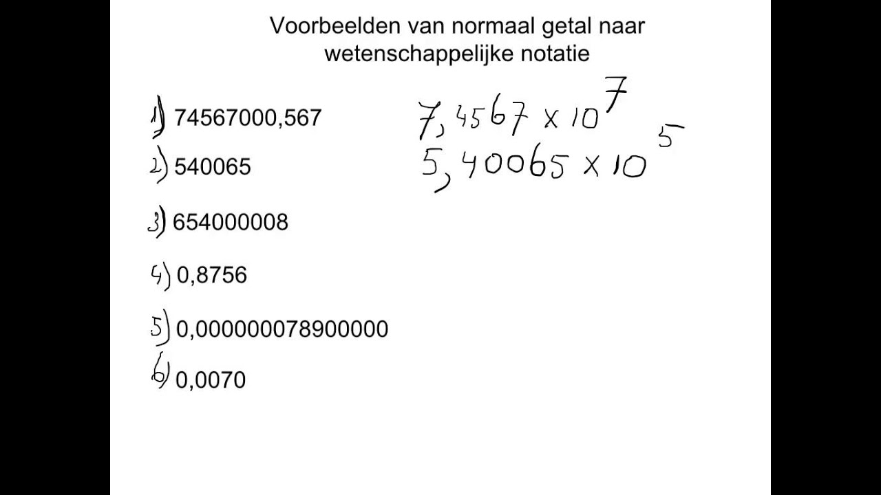 Voorbeelden van normaal getal omzetten in wetenschappelijke notatie