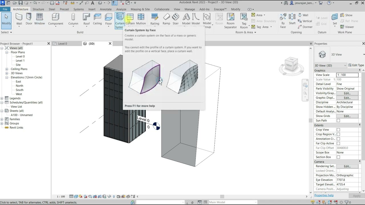 Curtain system on Mass surface in Revit