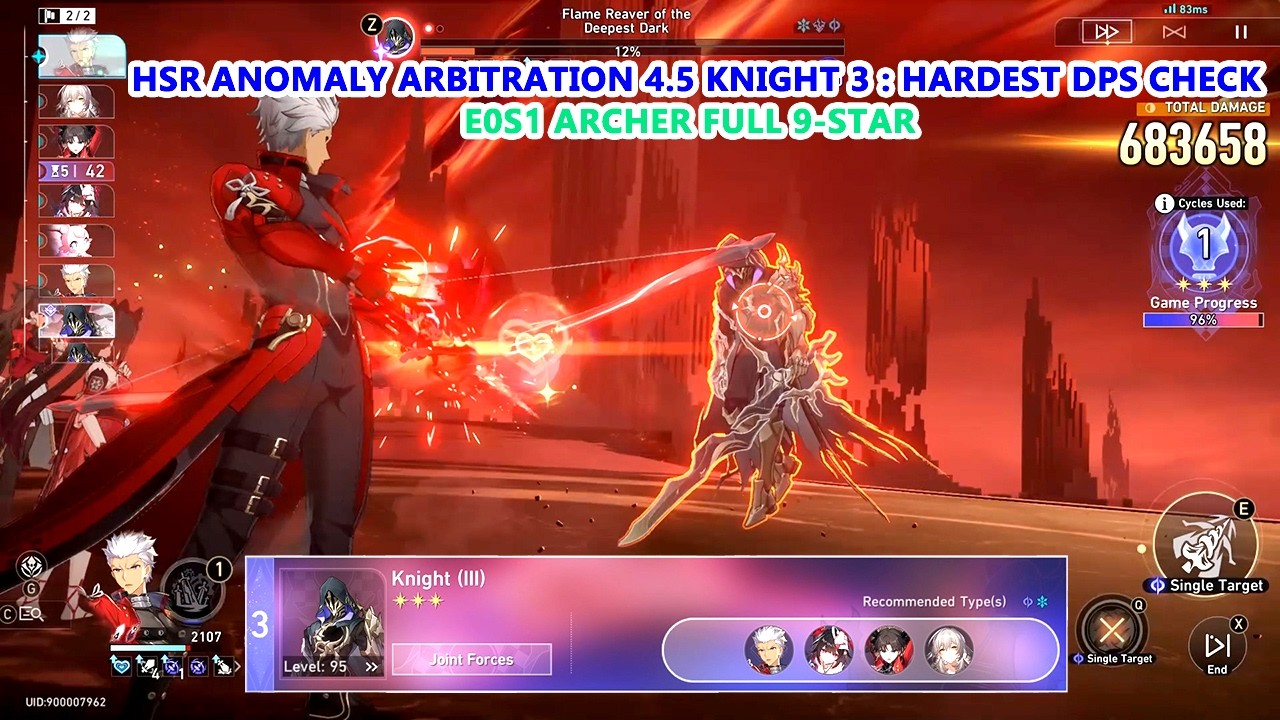 HSR Anomaly Arbitration 4.5 Knight 3 Hardest DPS Check | E0S1 Archer Full 9-Star