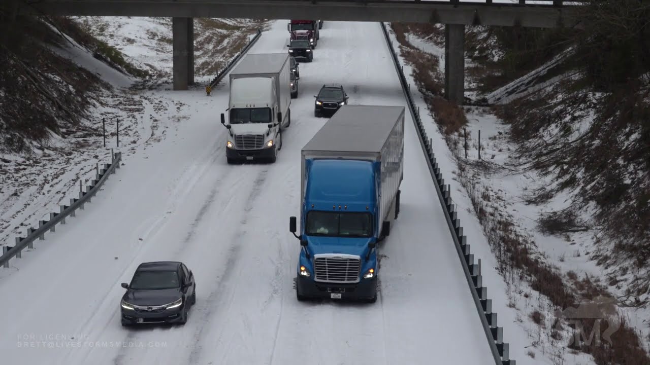 02-15-2021 Vicksburg, MS - I-20 Traffic Gridlock - Vehicles Stuck in Deep Sleet