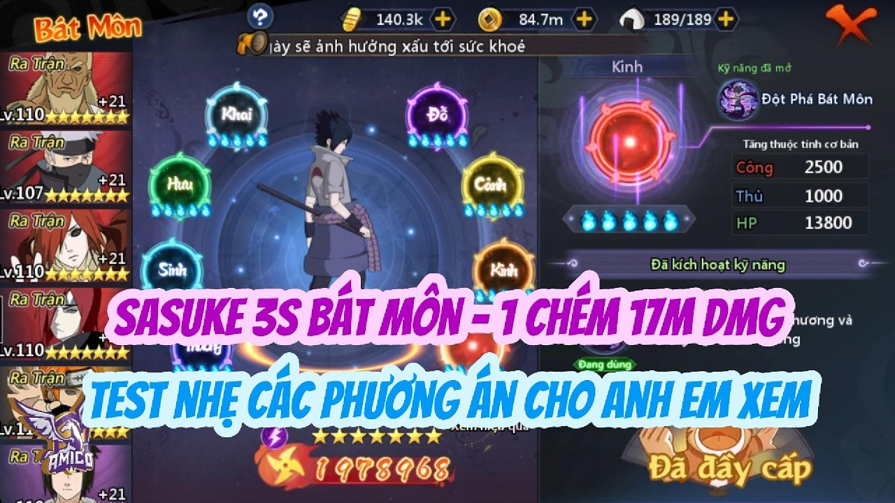 HUYỀN THOẠI LÀNG LÁ | SASUKE 3S BÁT MÔN CHÉM 17M DMG - TEAM UCHIHA NÂNG CẤP SỨC MẠNH LÊN MỘT TẦM MỚI