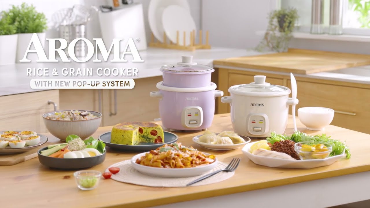 AROMA&reg; 4-Cups (Cooked) / 1Qt. Rice & Grain Cooker & POP-UP Food Steamer