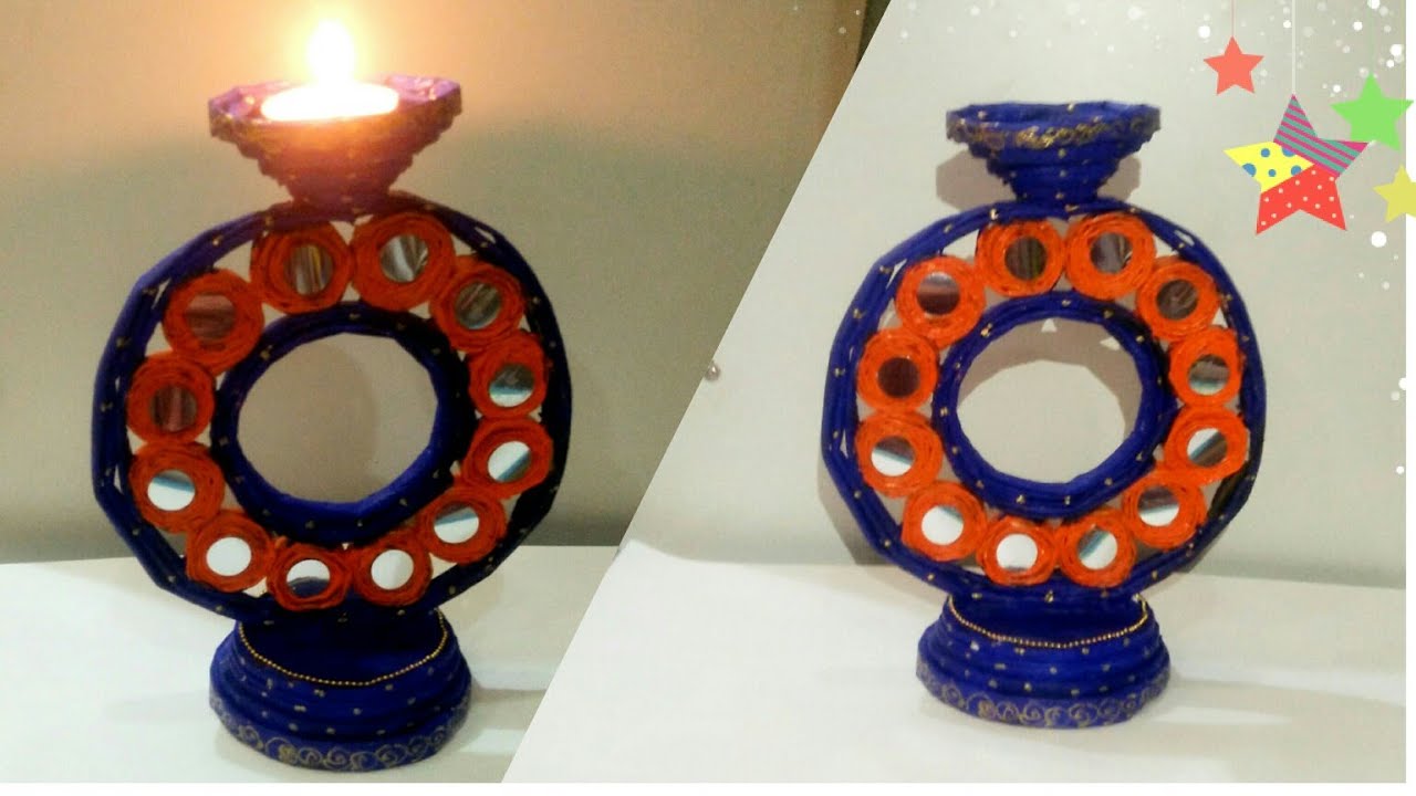 paper diya stand craft/ news paper craft/candle stand making