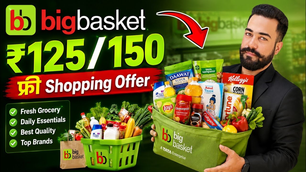 😱Big Basket ₹125/150🔥फ्री Shopping Offer! Big Basket Free Shopping Offer! Big Basket Free Cashback!