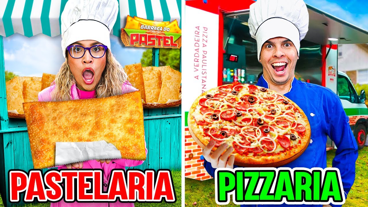 TRANSFORMAMOS A MANSÃO EM UMA PIZZARIA VS PASTELARIA PARA VER QUEM VENDE MAIS! - DEU BRIGA!