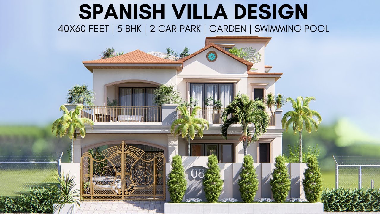 40x60 Feet Spanish Villa Design, 4-5 BHK Duplex House Design | 12X18 Meters | 265 Gaj | ID-234