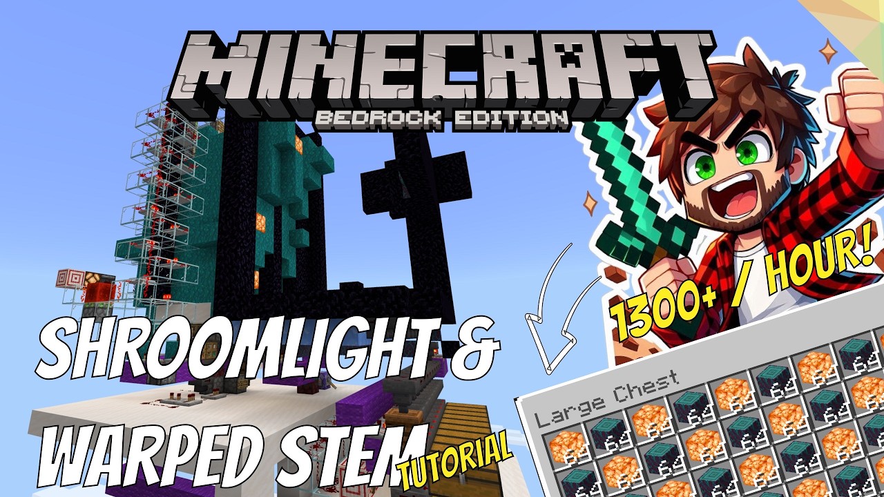 CRAZY OUTPUT! Fully AFK Shroomlight Farm for Minecraft Bedrock 1.21 | 1300+ Shroomlights / hour!