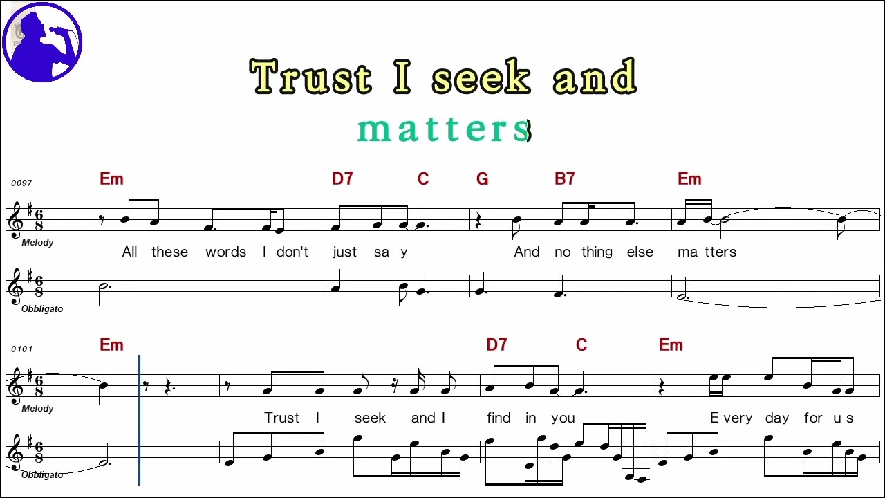 Metallica-Nothing else matters karaoke sheet music,MR for players,chord,chorus,Lyrics (Ye karaoke)