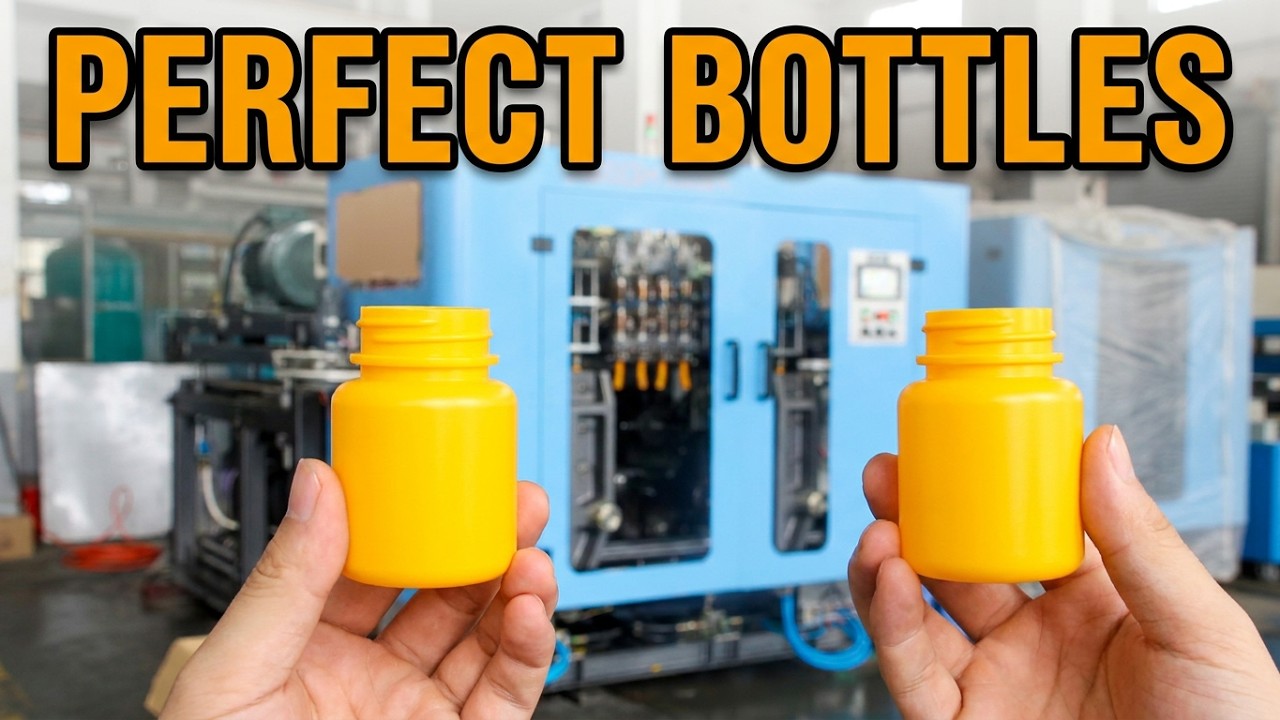 Automatic extrusion blow molding machine on producing yellow bottles for medical pills