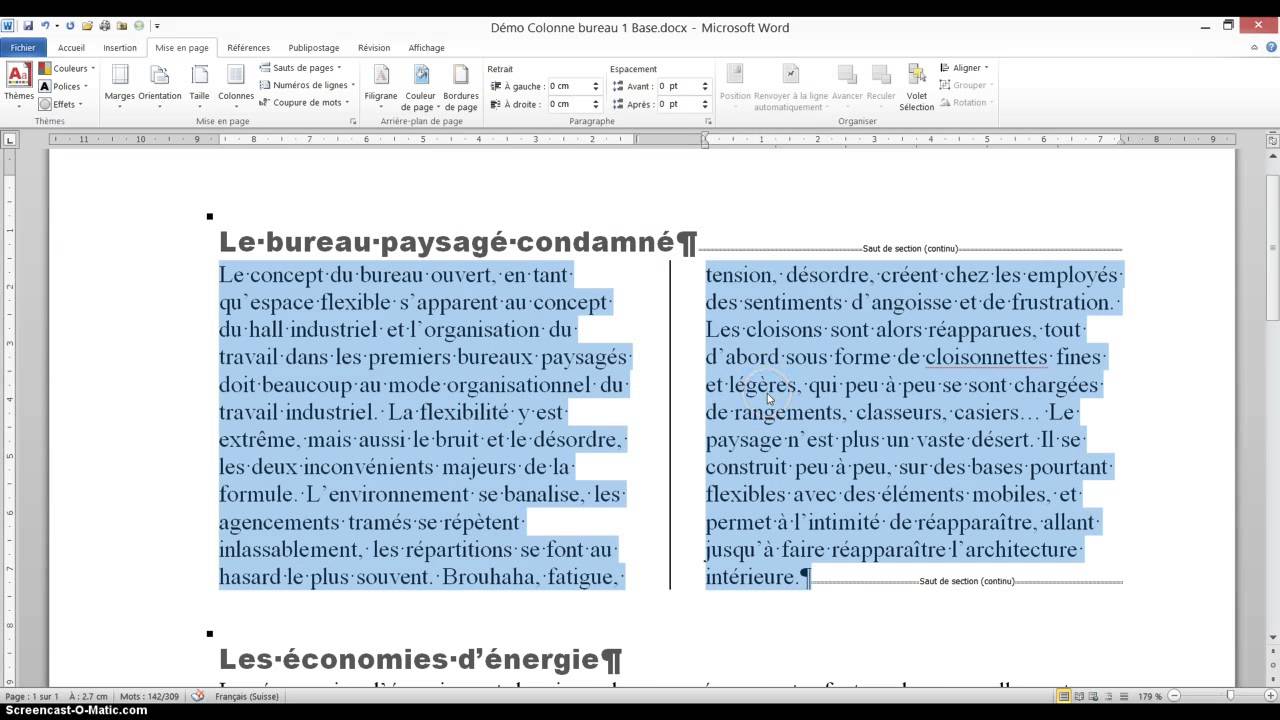 Word 2010 Colonnes