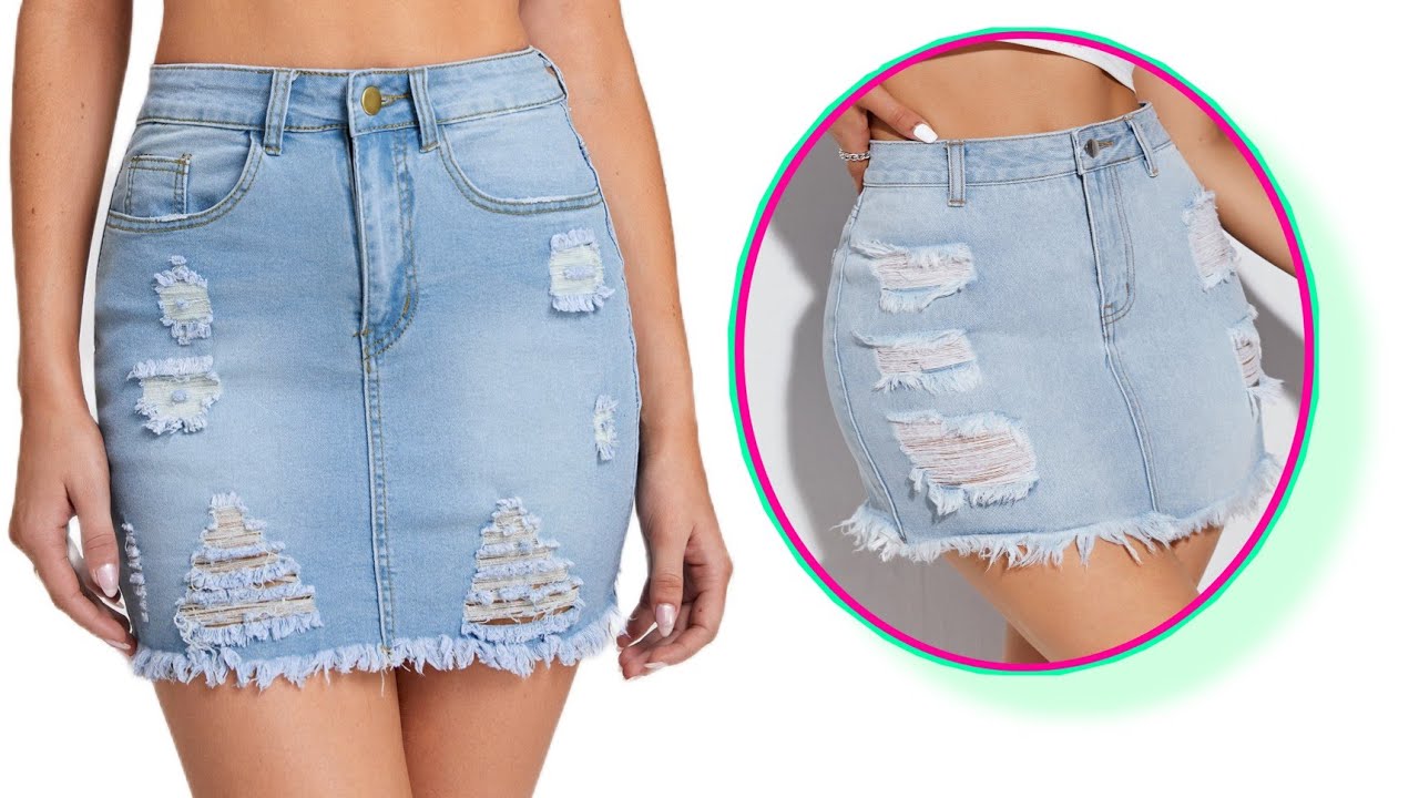 transformando short jeans em mini saia desfiada||ficou top😱