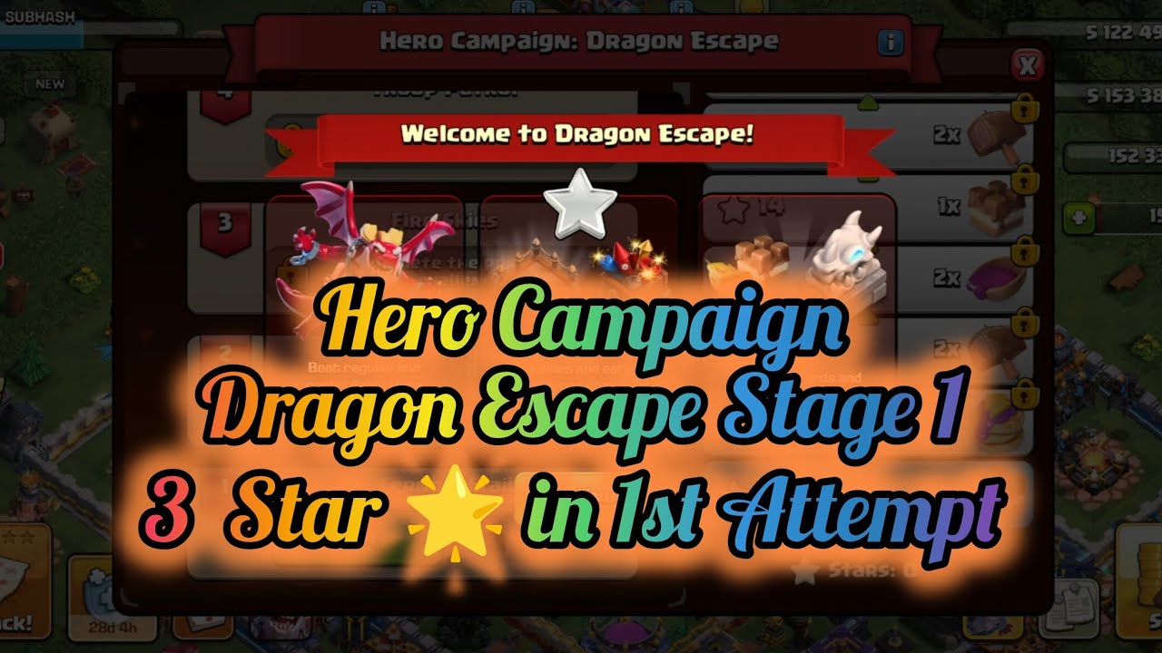Hero Campaign: Dragon Escape Stage 1  3  Star 🌟 in 1st Attempt 