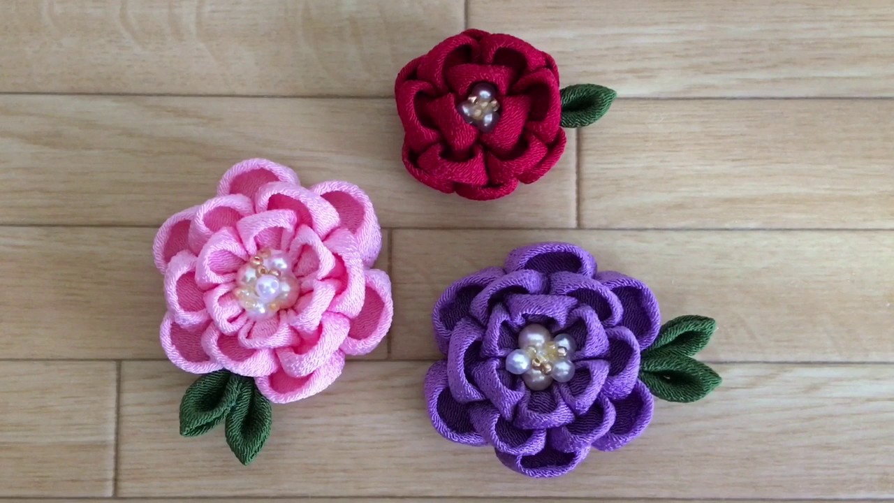 100均DIY 100均材料だけで つまみ細工 三段丸つまみ How to make kanzashi flower