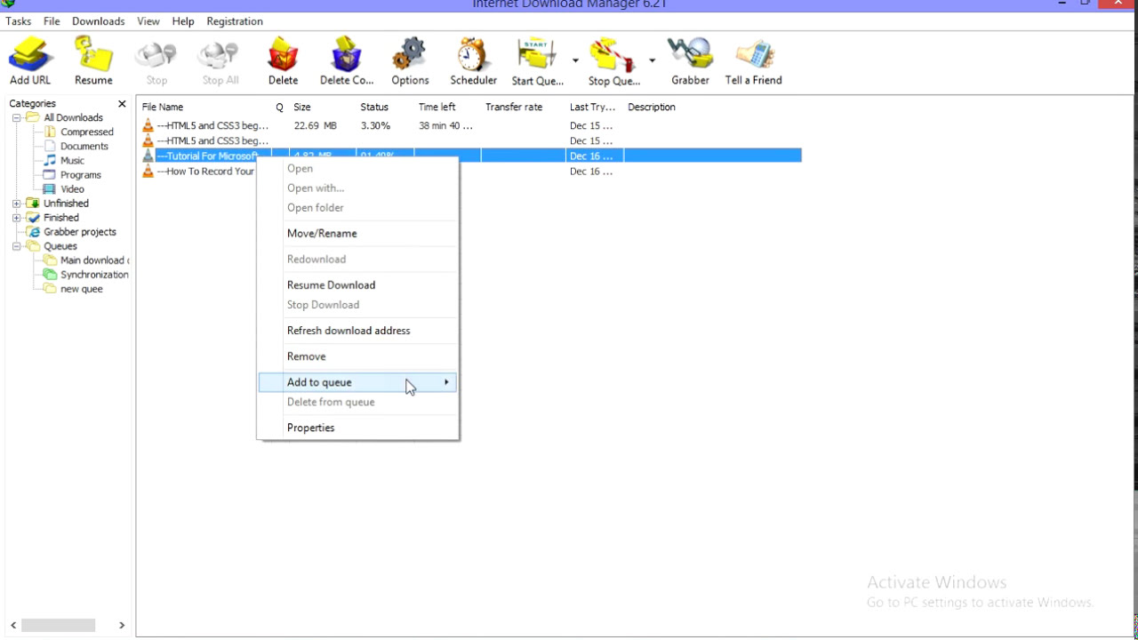 IDM queue download one by one