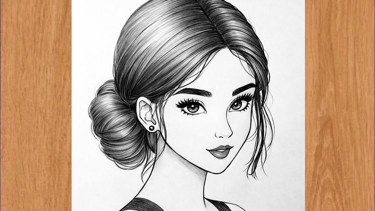 Easy Girl Face Pencil Sketch | Beautiful Hair Bun Drawing | Step by Step Drawing for Beginners