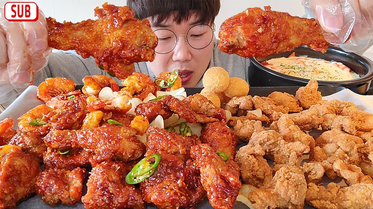 랍스타새우 12마리!!... 대새레드치킨+치떡세트 다먹으면 5백만원!!! [바른치킨] 야식이 먹방