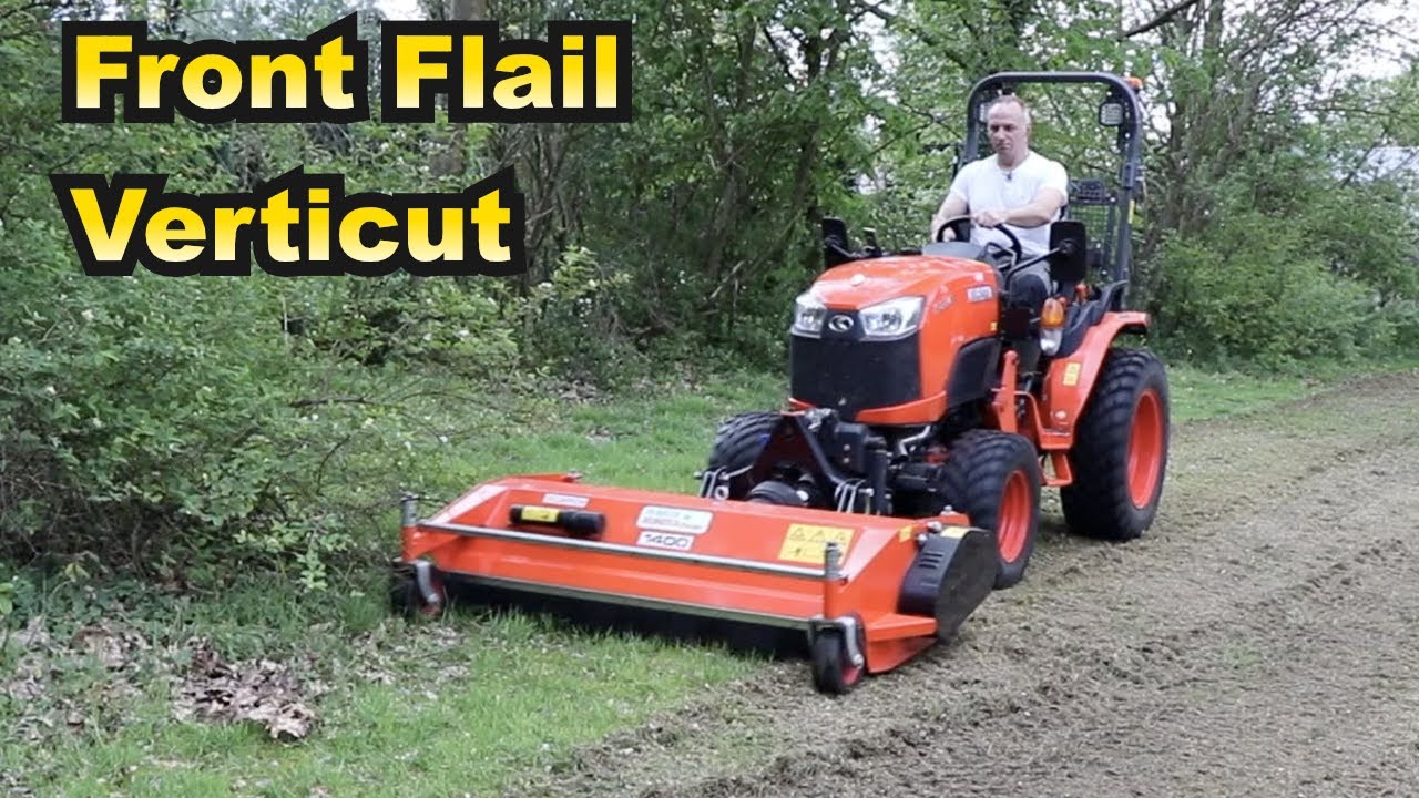 Front Flail Mower Verticut with the Peruzzo Scorpion using the Kubota B2261 Compact Tractor
