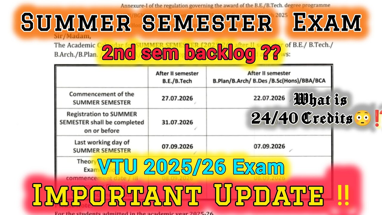Summer semester Examination Important updates‼️ | VTU 2025/26 Exam | 2nd Sem Backlog Doubts #vtu 