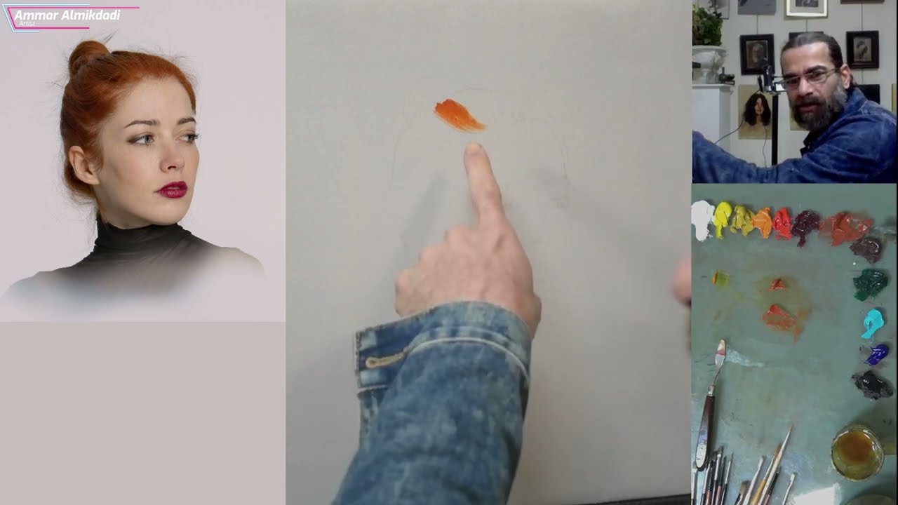 رسم مباشر بورتيريه الوان زيتية