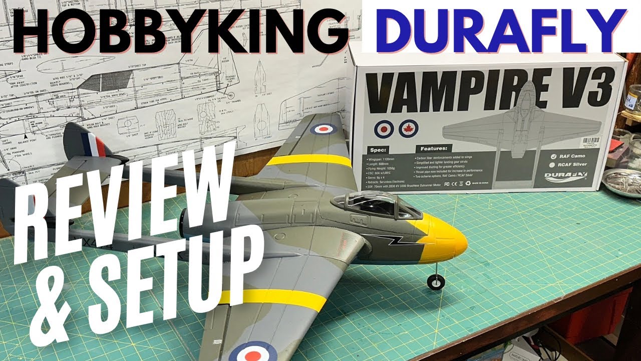 Обзор открытой коробки, сборка и настройка самолета Durafly Vampire EDF RC PNP от Hobbyking.com