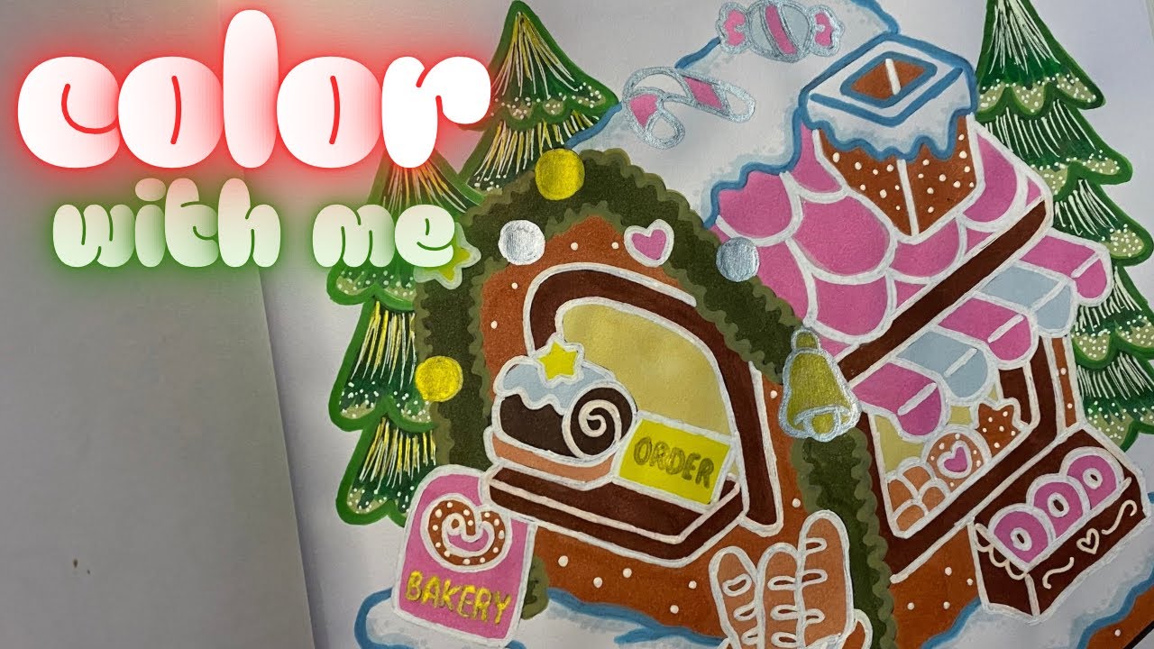color with me: cozy christmas // gingerbread bakery | asmr | colormas 9 | jay gurbuxani