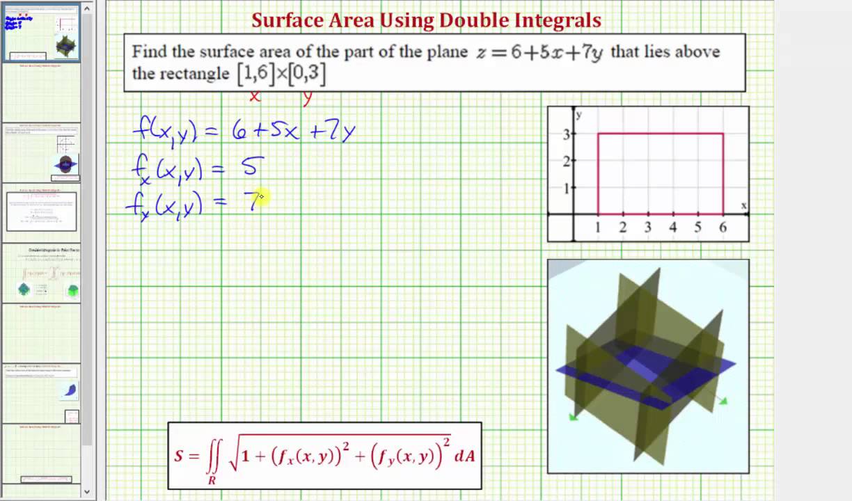 Double Integrals - Surface Area over a Rectangular Region (Basic)