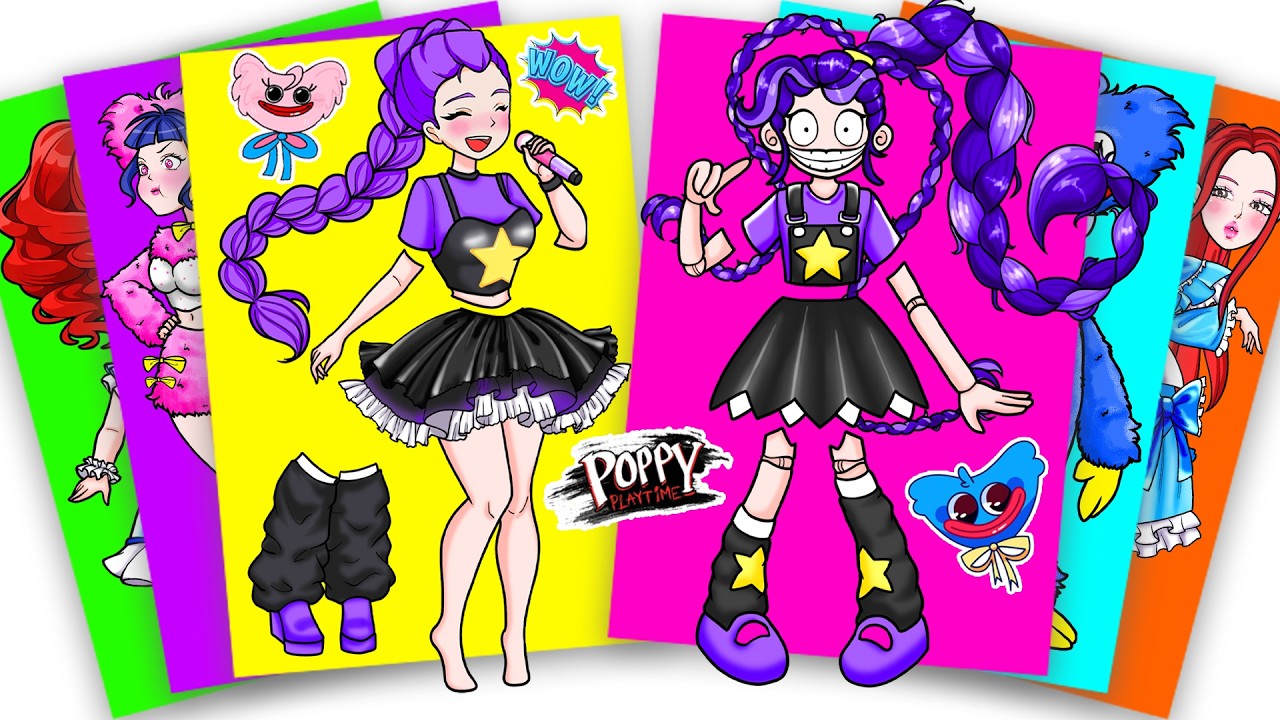 Poppy Playtime 5 x HUNTRIX VERSION - Lily x Huggy Wuggy x Poppy | Sticker Book - Paper DIY