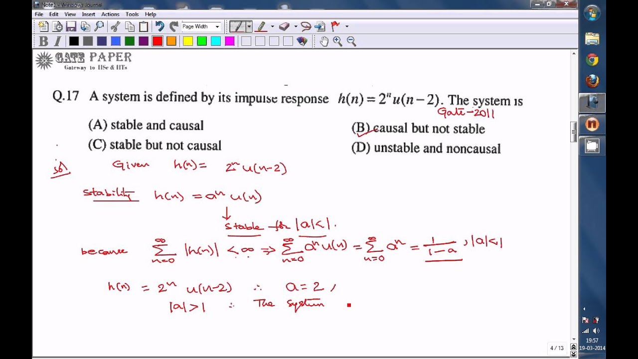 GATE 2011 ECE - finding type of system from Impulse Response