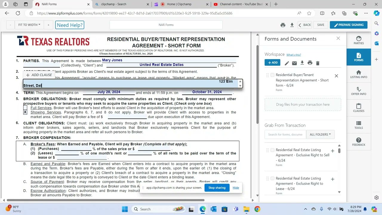 How to Fill out the Short Form - Buyer Tenant Representation Agreement