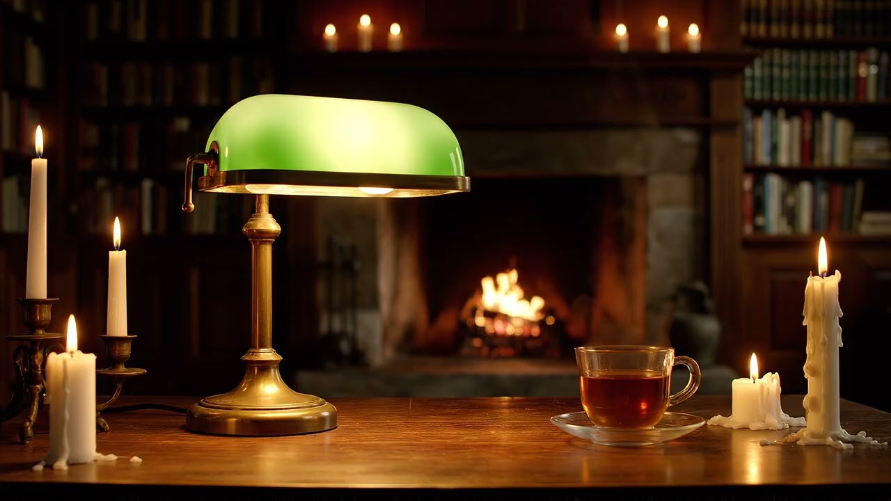 Study with me! Cozy Old Library Study 📚 Crackling Fireplace & Warm Desk Lamp | No Music