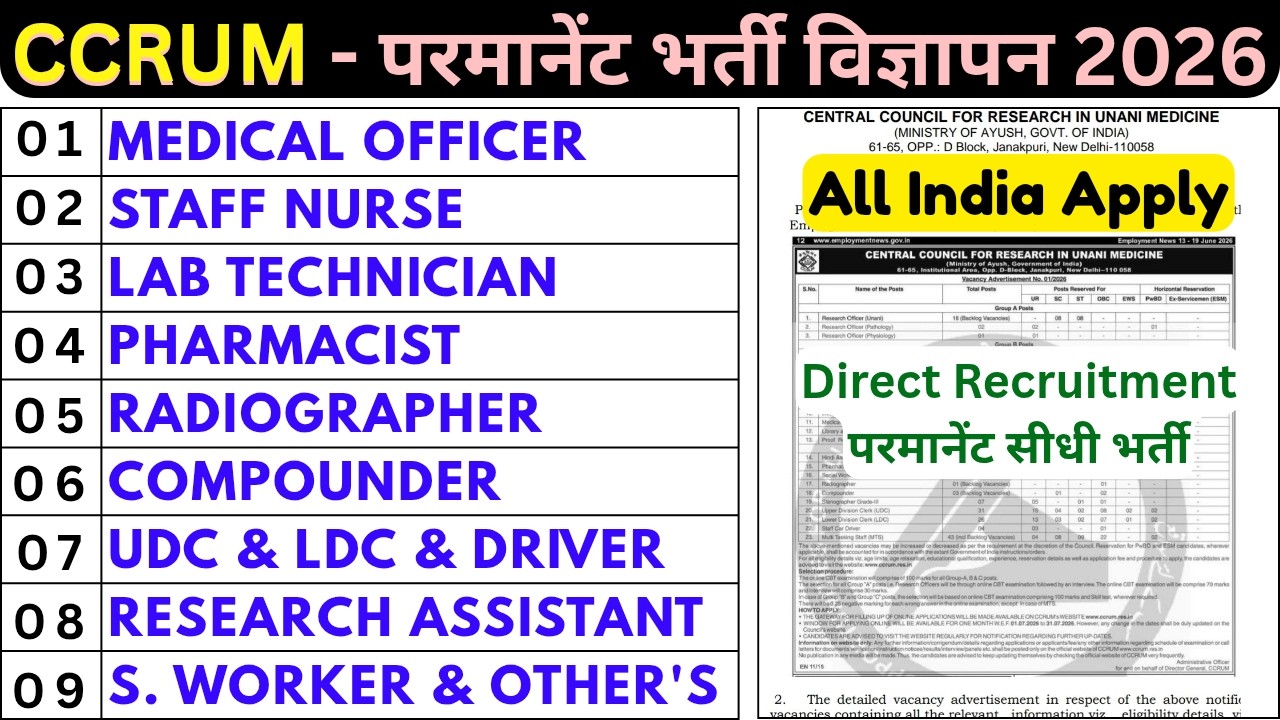 CCRUM VACANCY 2026 - STAFF NURSE, LAB TECHNICIAN, PHARMACIST, RADIOGRAPHER, COMPOUNDER, LDC, UDC