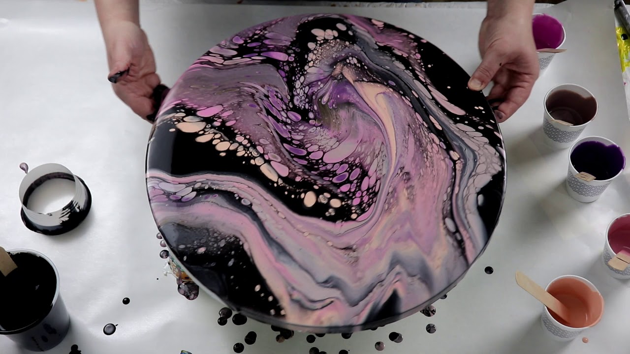 (408) Pink and Black Open Cup Acrylic Pour! GORGEOUS RESULTS!!
