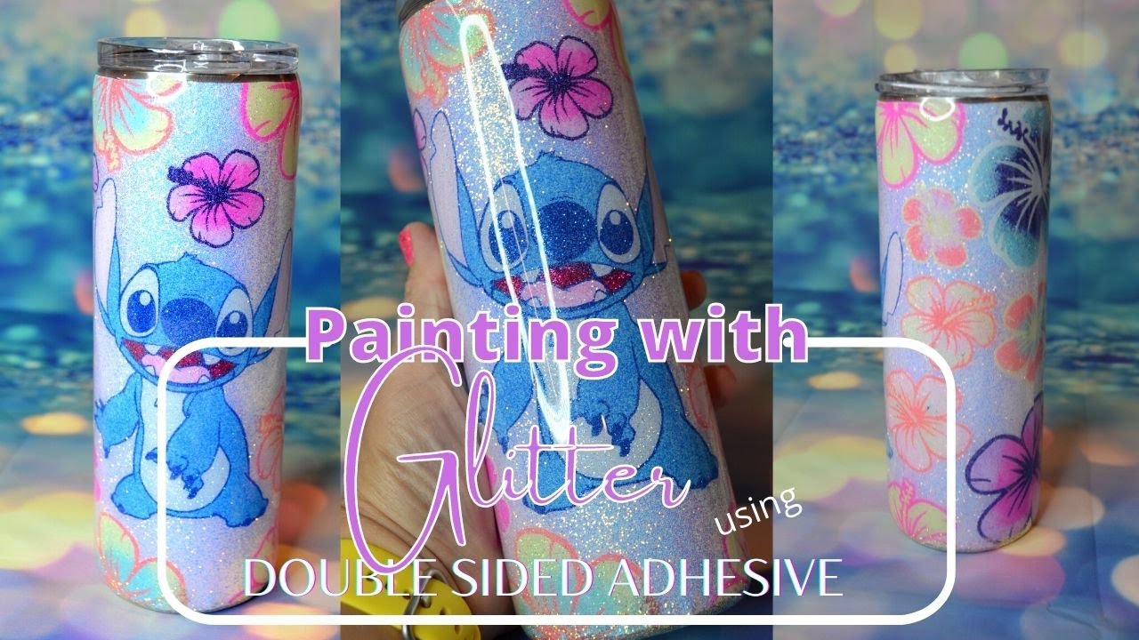 Painting with glitter using double sided adhesive