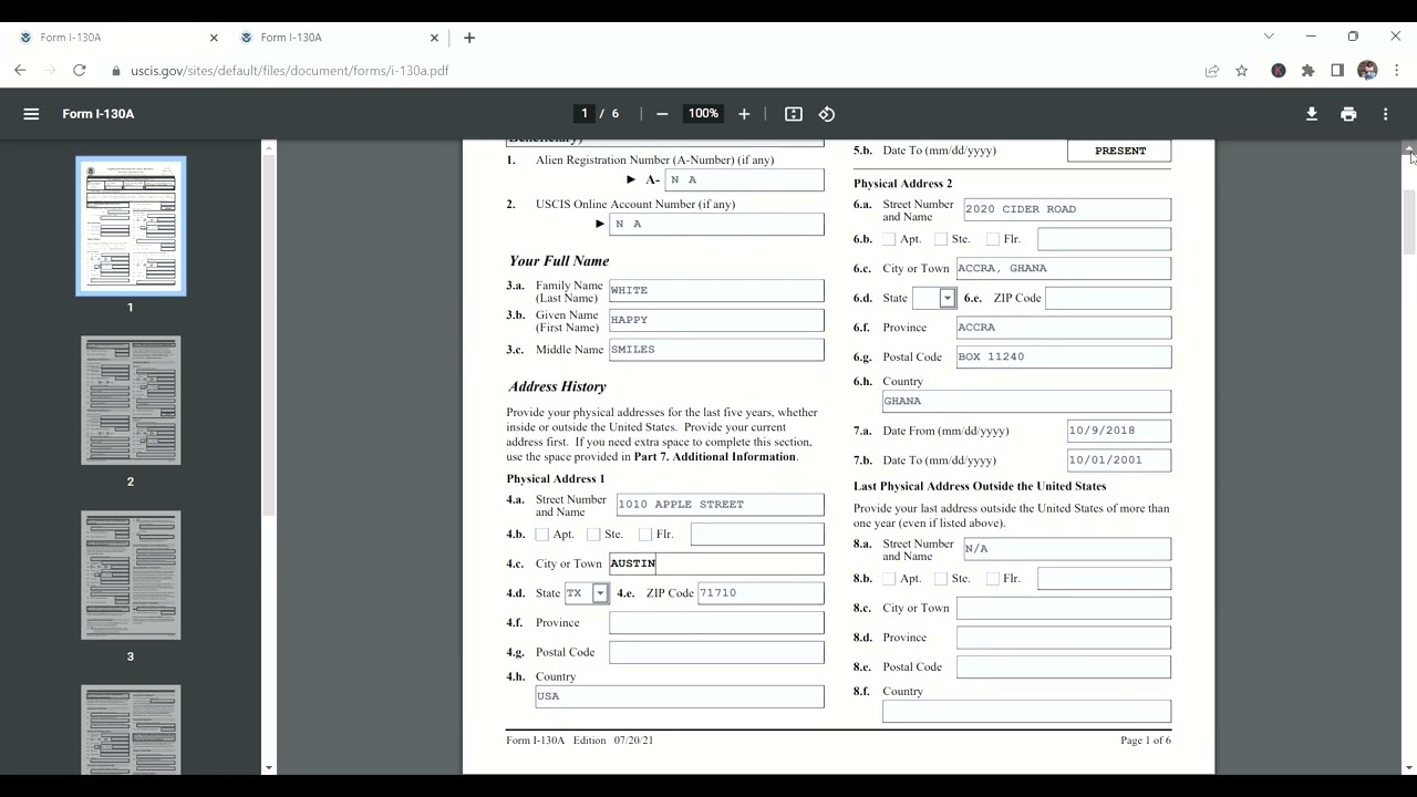 FORM I-130A- Supplemental Information for Spouse Beneficiary- Step-by-step process