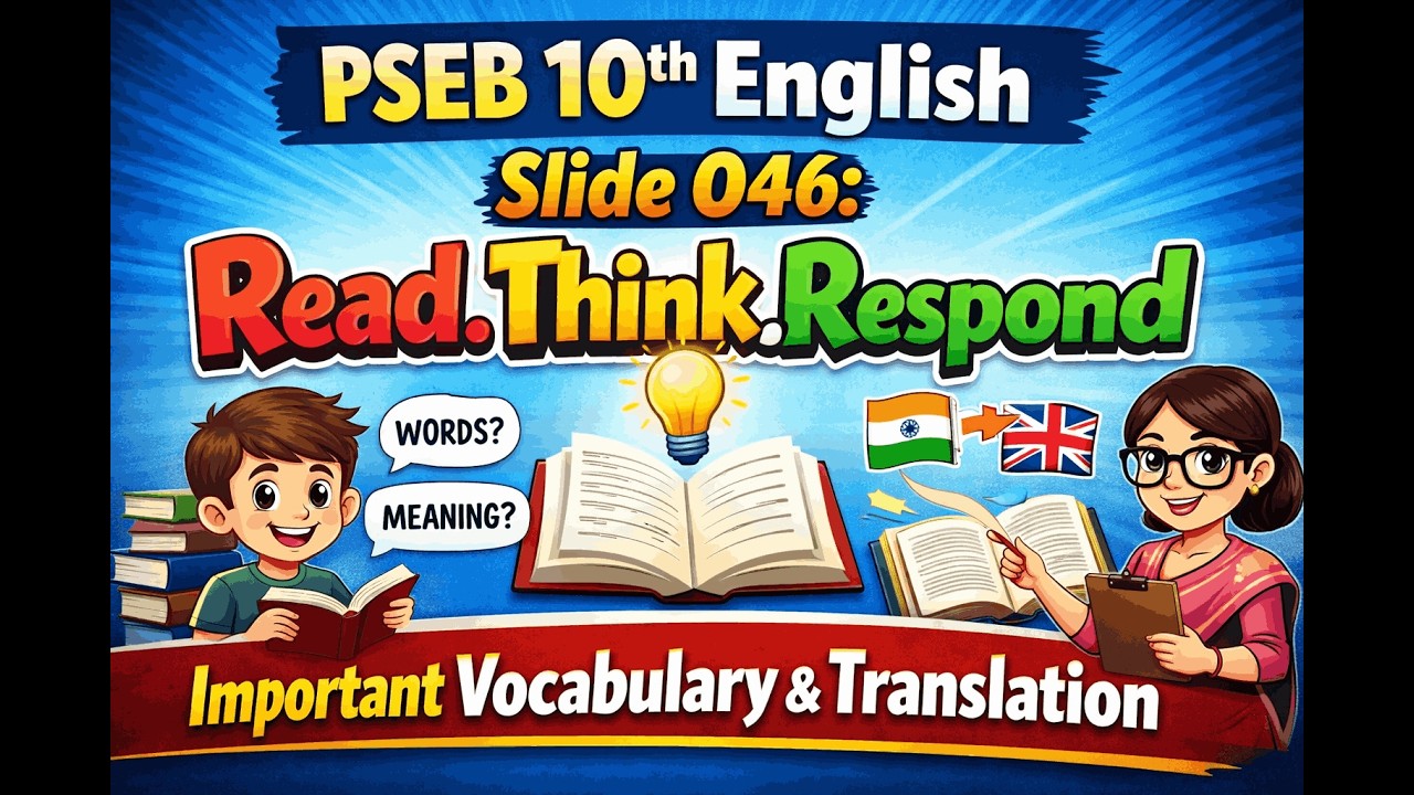 PSEB 10th English | Slide O46: Read.Think.Respond | Important Vocabulary & Translation