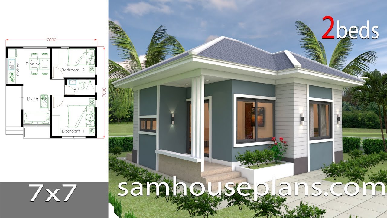 House Plans 7x7 with 2 Bedrooms full plans