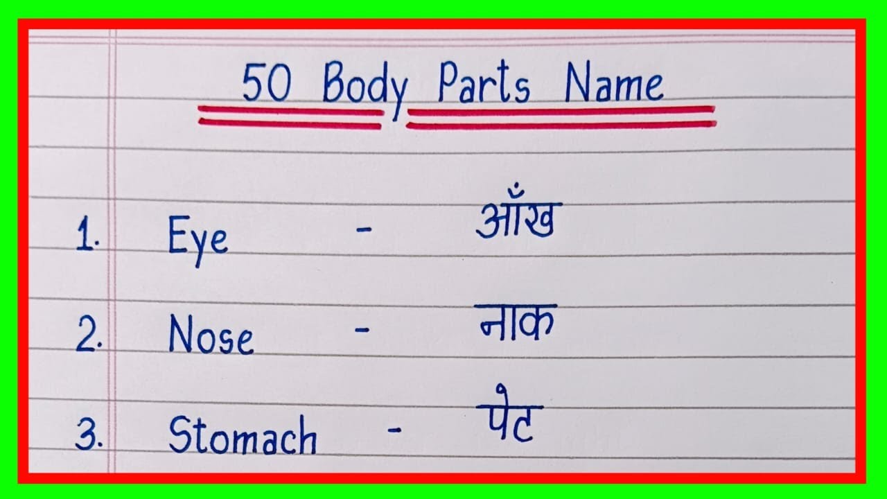 50 Body Parts Name in english and hindi | Human Body Parts Name | parts of body name