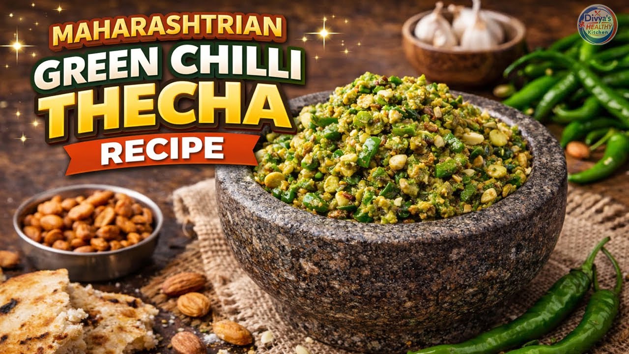 Maharashtrian green chilli thecha recipe | traditional mirchi thecha recipe | mirchi thecha | thecha