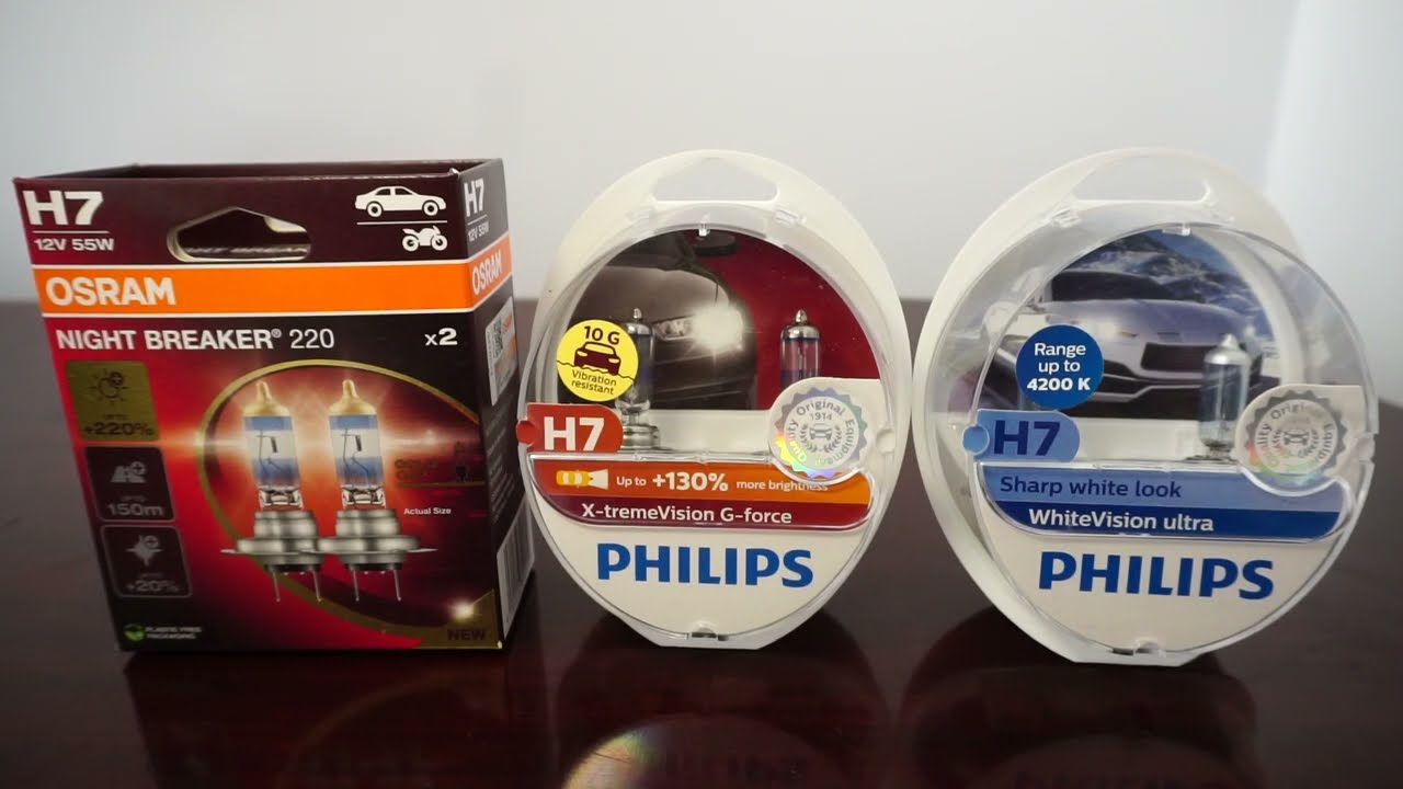 OSRAM NIGHT BREAKER 220, Philips XtremeVision Gforce, WhiteVision ultra