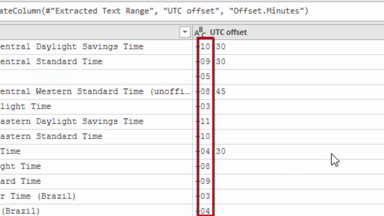 Power Query - Global Fixed Time Zones from Wikipedia