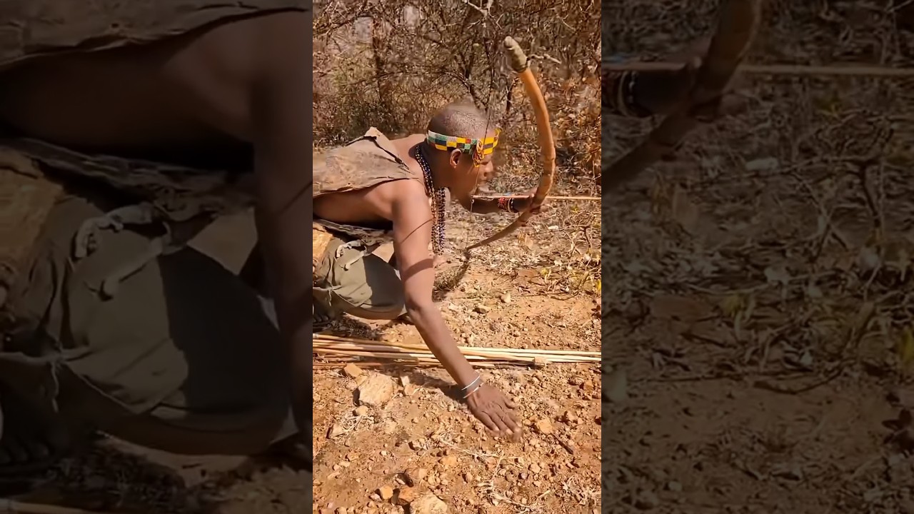 Hadza Tribal Hunter’s Incredible Catch!🔥🏹 #wildlife #shorts #hunter