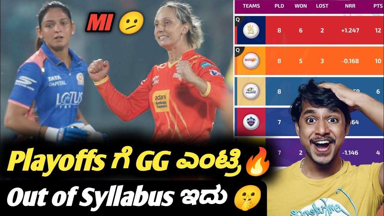 WPL 2026 GG qualified into playoffs Kannada|WPL points table after MI VS GG|WPL playoffs
