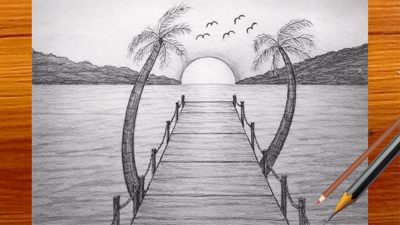 Easy Sunset Scenery Drawing || Pencil Drawing Tutorial Step by Step