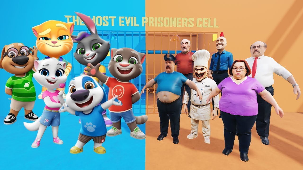All Morphs in Real Life vs My Talking Tom Friends 2 Barry Prison Run Grumpy Gran Papa Pizza Mr Funny