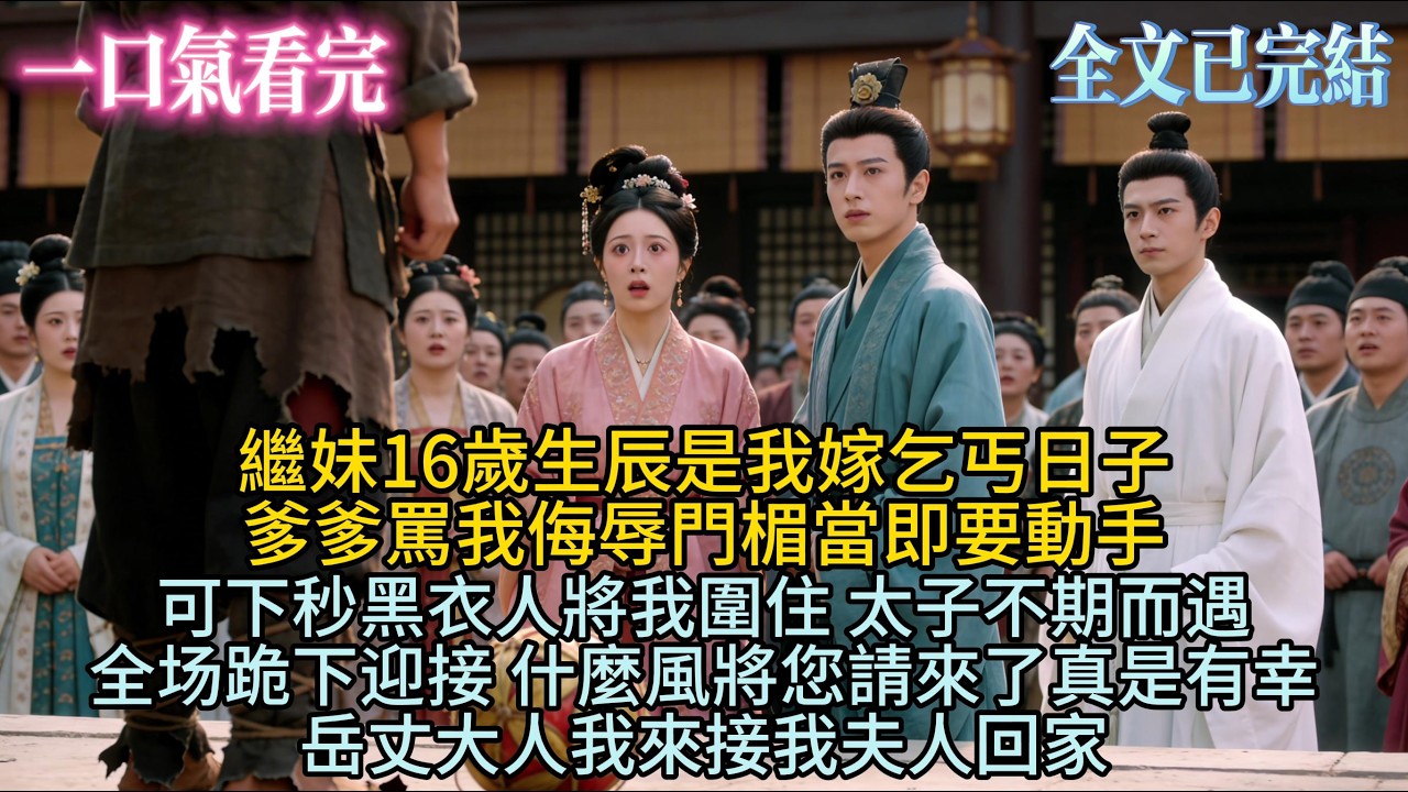 繼妹16歲生辰是我嫁乞丐日子，爹爹罵我侮辱門楣當即要動手，可下秒20餘黑衣人將我圍住太子不期而遇當即跪下迎接，“什麼風將您請來了真是有幸”“岳丈大人我來接我夫人回家！”