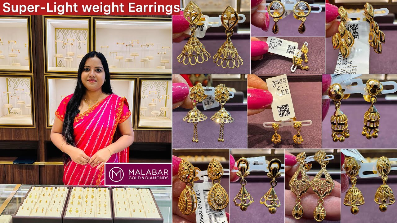 Super-Light weight 22KT Gold earrings from Malabar | Light weight gold Jhumka&rsquo;s ✨😲