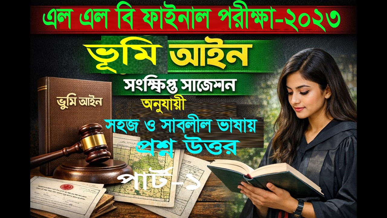 ভূমি আইন এর সংক্ষিপ্ত সাজেশন অনুযায়ী সহজ ও সাবলীল ভাষায় প্রশ্ন উত্তর। এল এল বি ফাইনাল পরীক্ষা-২০২৩